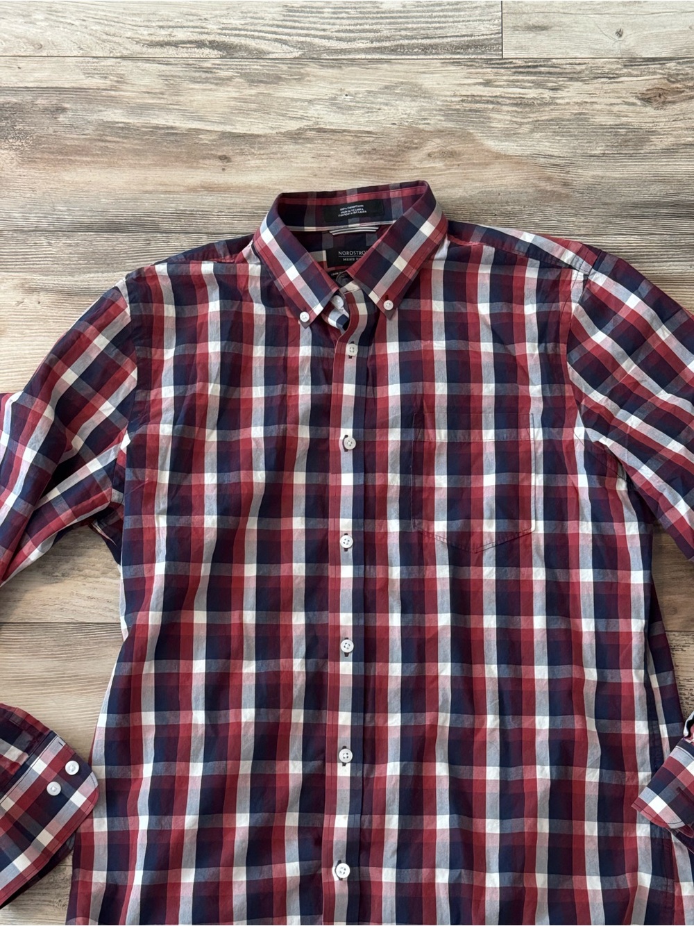 Nordstrom Men's Shop button-down dress shirt Trim Fit Large Red Navy White
